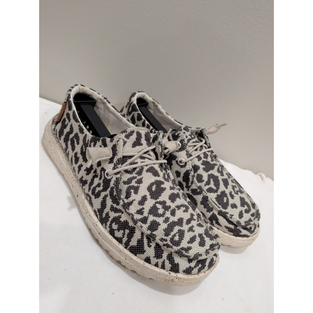 Hey Dude Wendy Woven Cheetah Grey Slip On Loafer Womens Size 7 121413091